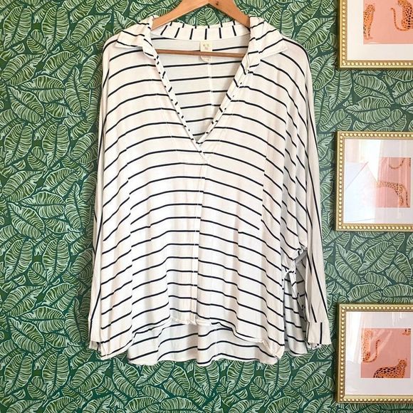 We the Free | Can't Fool Me Stripe Top White Navy Medium - Picture 1 of 5